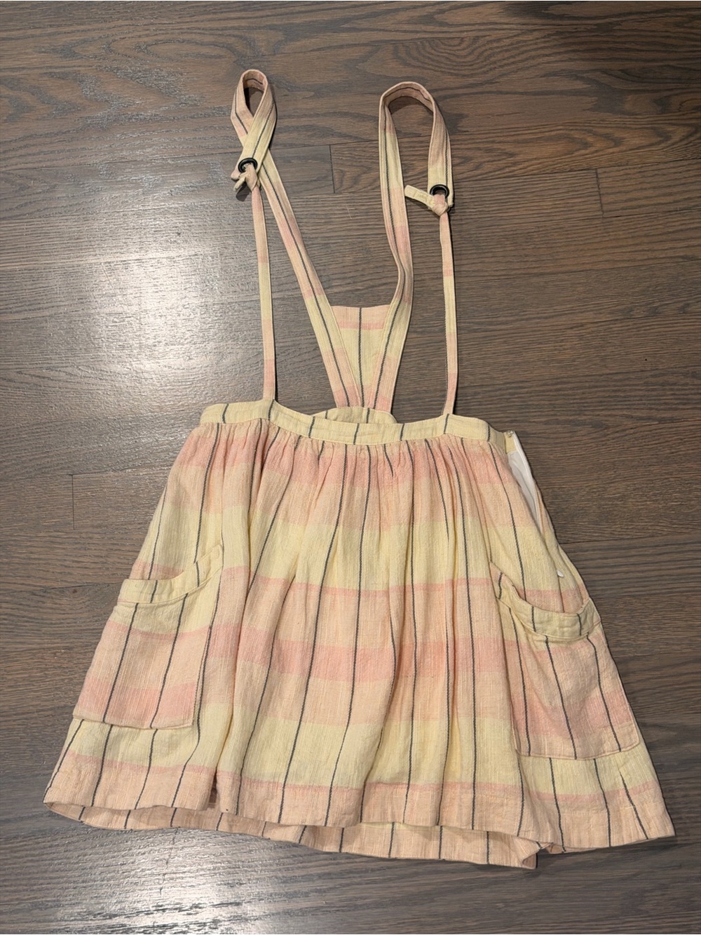 Free People Striped Suspender Skirt in Pastel Yellow & Pink